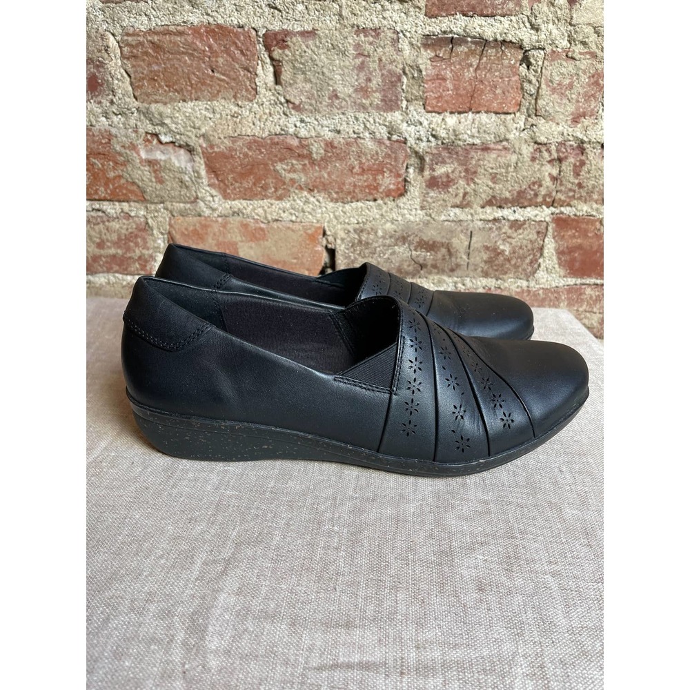 Clarks Everlay Uma Black Leather Slip On Shoes sz. 9.5